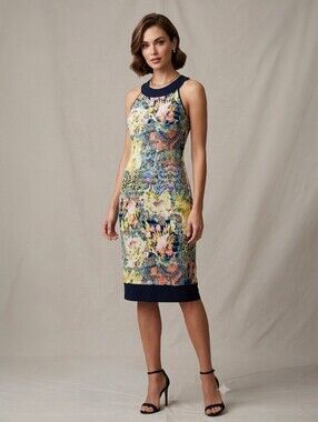 Joseph Ribkoff Y2K Chic Maximalist Midi Dress Textured Ruffled Mesh Sz 8